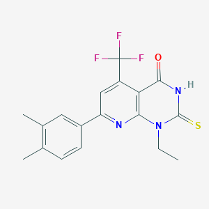 molecular formula C18H16F3N3OS B4353641 7-(3,4-dimethylphenyl)-1-ethyl-2-sulfanyl-5-(trifluoromethyl)pyrido[2,3-d]pyrimidin-4(1H)-one 