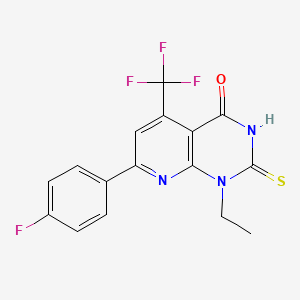 molecular formula C16H11F4N3OS B4353662 1-ethyl-7-(4-fluorophenyl)-2-sulfanyl-5-(trifluoromethyl)pyrido[2,3-d]pyrimidin-4(1H)-one 