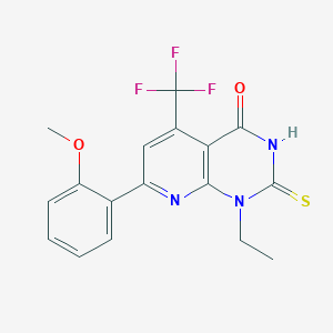 1-ethyl-7-(2-methoxyphenyl)-2-sulfanyl-5-(trifluoromethyl)pyrido[2,3-d]pyrimidin-4(1H)-one