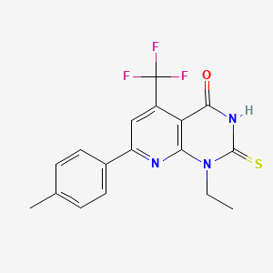 molecular formula C17H14F3N3OS B4353785 1-ethyl-7-(4-methylphenyl)-2-sulfanyl-5-(trifluoromethyl)pyrido[2,3-d]pyrimidin-4(1H)-one 