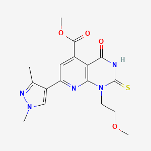 molecular formula C17H19N5O4S B4353799 methyl 7-(1,3-dimethyl-1H-pyrazol-4-yl)-2-mercapto-1-(2-methoxyethyl)-4-oxo-1,4-dihydropyrido[2,3-d]pyrimidine-5-carboxylate 