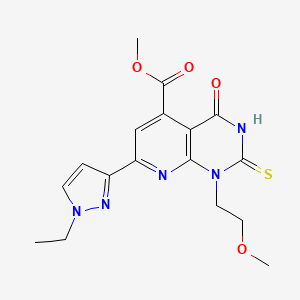 methyl 7-(1-ethyl-1H-pyrazol-3-yl)-1-(2-methoxyethyl)-4-oxo-2-sulfanyl-1,4-dihydropyrido[2,3-d]pyrimidine-5-carboxylate