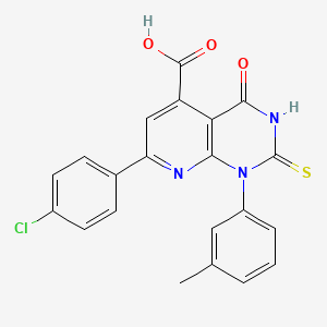 molecular formula C21H14ClN3O3S B4353855 7-(4-Chlorophenyl)-1-(3-methylphenyl)-4-oxo-2-sulfanyl-1,4-dihydropyrido[2,3-d]pyrimidine-5-carboxylic acid 