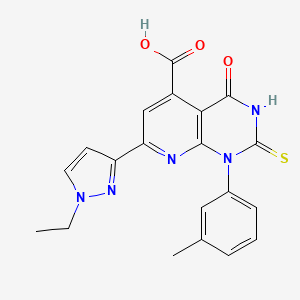 7-(1-ethyl-1H-pyrazol-3-yl)-1-(3-methylphenyl)-4-oxo-2-sulfanyl-1,4-dihydropyrido[2,3-d]pyrimidine-5-carboxylic acid