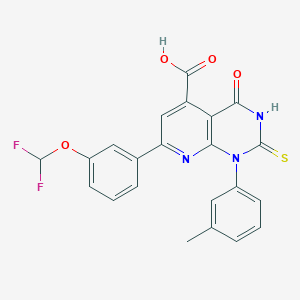 molecular formula C22H15F2N3O4S B4353869 7-[3-(Difluoromethoxy)phenyl]-1-(3-methylphenyl)-4-oxo-2-sulfanyl-1,4-dihydropyrido[2,3-d]pyrimidine-5-carboxylic acid 