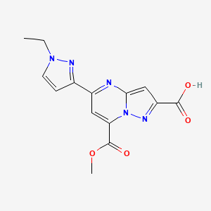 molecular formula C14H13N5O4 B4353915 5-(1-ethyl-1H-pyrazol-3-yl)-7-(methoxycarbonyl)pyrazolo[1,5-a]pyrimidine-2-carboxylic acid 