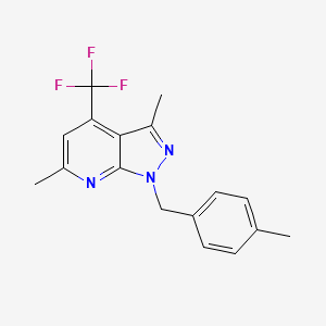 molecular formula C17H16F3N3 B4353927 3,6-dimethyl-1-(4-methylbenzyl)-4-(trifluoromethyl)-1H-pyrazolo[3,4-b]pyridine 