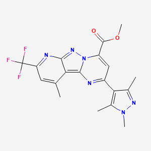 molecular formula C19H17F3N6O2 B4354146 methyl 13-methyl-11-(trifluoromethyl)-4-(1,3,5-trimethylpyrazol-4-yl)-3,7,8,10-tetrazatricyclo[7.4.0.02,7]trideca-1,3,5,8,10,12-hexaene-6-carboxylate 