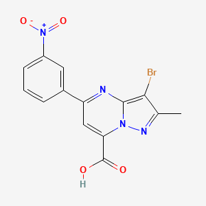 molecular formula C14H9BrN4O4 B4354204 3-bromo-2-methyl-5-(3-nitrophenyl)pyrazolo[1,5-a]pyrimidine-7-carboxylic acid 