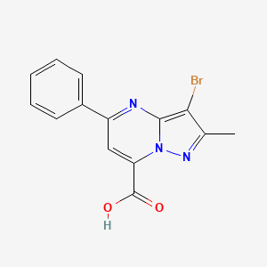 molecular formula C14H10BrN3O2 B4354296 3-bromo-2-methyl-5-phenylpyrazolo[1,5-a]pyrimidine-7-carboxylic acid 