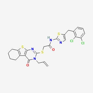 molecular formula C25H22Cl2N4O2S3 B4354527 2-[(3-allyl-4-oxo-3,4,5,6,7,8-hexahydro[1]benzothieno[2,3-d]pyrimidin-2-yl)thio]-N-[5-(2,3-dichlorobenzyl)-1,3-thiazol-2-yl]acetamide 