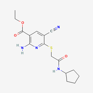 ethyl 2-amino-5-cyano-6-{[2-(cyclopentylamino)-2-oxoethyl]thio}nicotinate