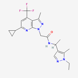 molecular formula C21H25F3N6O B4354583 2-[6-cyclopropyl-3-methyl-4-(trifluoromethyl)-1H-pyrazolo[3,4-b]pyridin-1-yl]-N-[1-(1-ethyl-5-methyl-1H-pyrazol-4-yl)ethyl]acetamide 