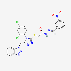 molecular formula C24H17Cl2N9O3S B4354586 2-{[5-(1H-1,2,3-BENZOTRIAZOL-1-YLMETHYL)-4-(2,4-DICHLOROPHENYL)-4H-1,2,4-TRIAZOL-3-YL]SULFANYL}-N'-[(E)-1-(3-NITROPHENYL)METHYLIDENE]ACETOHYDRAZIDE 