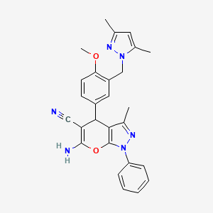 6-amino-4-{3-[(3,5-dimethyl-1H-pyrazol-1-yl)methyl]-4-methoxyphenyl}-3-methyl-1-phenyl-1,4-dihydropyrano[2,3-c]pyrazole-5-carbonitrile