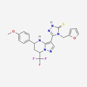 4-(2-FURYLMETHYL)-5-[5-(4-METHOXYPHENYL)-7-(TRIFLUOROMETHYL)-4,5,6,7-TETRAHYDROPYRAZOLO[1,5-A]PYRIMIDIN-3-YL]-4H-1,2,4-TRIAZOL-3-YLHYDROSULFIDE