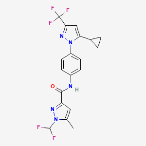 molecular formula C19H16F5N5O B4354727 N-{4-[5-cyclopropyl-3-(trifluoromethyl)-1H-pyrazol-1-yl]phenyl}-1-(difluoromethyl)-5-methyl-1H-pyrazole-3-carboxamide 