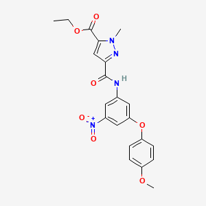 molecular formula C21H20N4O7 B4354745 ETHYL 3-{[3-(4-METHOXYPHENOXY)-5-NITROANILINO]CARBONYL}-1-METHYL-1H-PYRAZOLE-5-CARBOXYLATE 