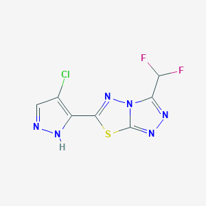 molecular formula C7H3ClF2N6S B4354753 6-(4-chloro-1H-pyrazol-3-yl)-3-(difluoromethyl)[1,2,4]triazolo[3,4-b][1,3,4]thiadiazole 