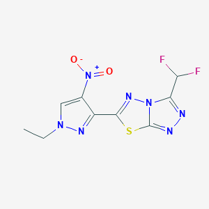 molecular formula C9H7F2N7O2S B4354759 3-(difluoromethyl)-6-(1-ethyl-4-nitro-1H-pyrazol-3-yl)[1,2,4]triazolo[3,4-b][1,3,4]thiadiazole 