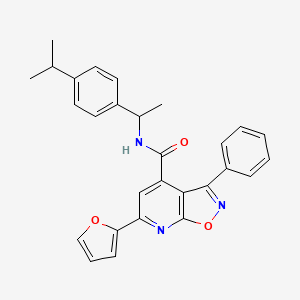 molecular formula C28H25N3O3 B4354761 6-(2-furyl)-N-[1-(4-isopropylphenyl)ethyl]-3-phenylisoxazolo[5,4-b]pyridine-4-carboxamide 