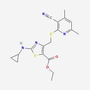 molecular formula C18H20N4O2S2 B4354967 ETHYL 4-{[(3-CYANO-4,6-DIMETHYL-2-PYRIDYL)SULFANYL]METHYL}-2-(CYCLOPROPYLAMINO)-1,3-THIAZOLE-5-CARBOXYLATE 