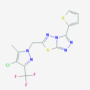 molecular formula C13H8ClF3N6S2 B4355018 6-{[4-chloro-5-methyl-3-(trifluoromethyl)-1H-pyrazol-1-yl]methyl}-3-(2-thienyl)[1,2,4]triazolo[3,4-b][1,3,4]thiadiazole 