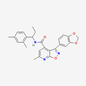 molecular formula C26H25N3O4 B4355104 3-(1,3-benzodioxol-5-yl)-N-[1-(2,4-dimethylphenyl)propyl]-6-methylisoxazolo[5,4-b]pyridine-4-carboxamide 