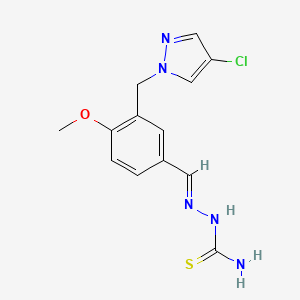 molecular formula C13H14ClN5OS B4355127 2-((E)-1-{3-[(4-CHLORO-1H-PYRAZOL-1-YL)METHYL]-4-METHOXYPHENYL}METHYLIDENE)-1-HYDRAZINECARBOTHIOAMIDE 