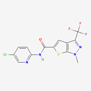 molecular formula C13H8ClF3N4OS B4355145 N-(5-CHLORO-2-PYRIDYL)-1-METHYL-3-(TRIFLUOROMETHYL)-1H-THIENO[2,3-C]PYRAZOLE-5-CARBOXAMIDE 