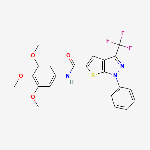 molecular formula C22H18F3N3O4S B4355236 1-phenyl-3-(trifluoromethyl)-N-(3,4,5-trimethoxyphenyl)-1H-thieno[2,3-c]pyrazole-5-carboxamide 