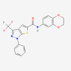 molecular formula C21H14F3N3O3S B4355239 N-(2,3-dihydro-1,4-benzodioxin-6-yl)-1-phenyl-3-(trifluoromethyl)-1H-thieno[2,3-c]pyrazole-5-carboxamide 