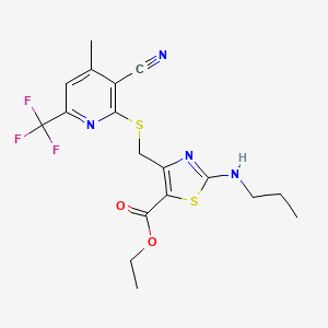 ETHYL 4-({[3-CYANO-4-METHYL-6-(TRIFLUOROMETHYL)-2-PYRIDYL]SULFANYL}METHYL)-2-(PROPYLAMINO)-1,3-THIAZOLE-5-CARBOXYLATE