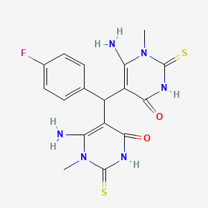 molecular formula C17H17FN6O2S2 B4355472 6-AMINO-5-[(6-AMINO-1-METHYL-4-OXO-2-THIOXO-1,2,3,4-TETRAHYDRO-5-PYRIMIDINYL)(4-FLUOROPHENYL)METHYL]-1-METHYL-2-THIOXO-2,3-DIHYDRO-4(1H)-PYRIMIDINONE CAS No. 938017-84-6