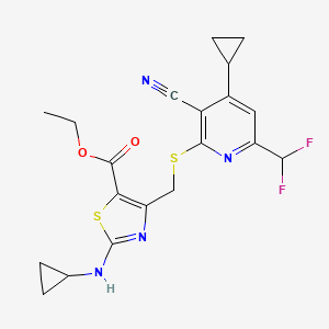 molecular formula C20H20F2N4O2S2 B4355487 ETHYL 4-({[3-CYANO-4-CYCLOPROPYL-6-(DIFLUOROMETHYL)-2-PYRIDYL]SULFANYL}METHYL)-2-(CYCLOPROPYLAMINO)-1,3-THIAZOLE-5-CARBOXYLATE 