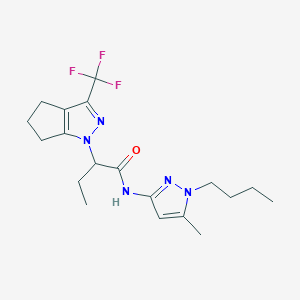 molecular formula C19H26F3N5O B4355552 N-(1-butyl-5-methyl-1H-pyrazol-3-yl)-2-[3-(trifluoromethyl)-5,6-dihydrocyclopenta[c]pyrazol-1(4H)-yl]butanamide 