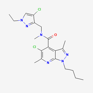 molecular formula C20H26Cl2N6O B4355623 1-butyl-5-chloro-N-[(4-chloro-1-ethyl-1H-pyrazol-3-yl)methyl]-N,3,6-trimethyl-1H-pyrazolo[3,4-b]pyridine-4-carboxamide 