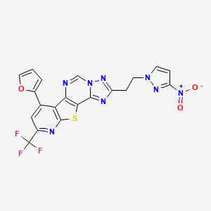 11-(Furan-2-yl)-4-[2-(3-nitropyrazol-1-yl)ethyl]-13-(trifluoromethyl)-16-thia-3,5,6,8,14-pentazatetracyclo[7.7.0.02,6.010,15]hexadeca-1(9),2,4,7,10(15),11,13-heptaene