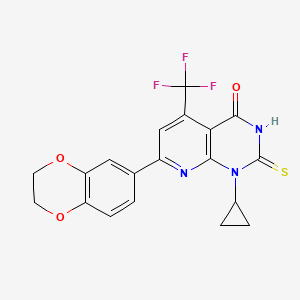 molecular formula C19H14F3N3O3S B4355740 1-cyclopropyl-7-(2,3-dihydro-1,4-benzodioxin-6-yl)-2-sulfanyl-5-(trifluoromethyl)pyrido[2,3-d]pyrimidin-4(1H)-one 