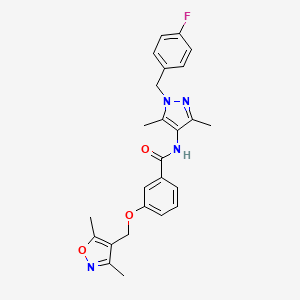 molecular formula C25H25FN4O3 B4355999 3-[(3,5-dimethyl-4-isoxazolyl)methoxy]-N-[1-(4-fluorobenzyl)-3,5-dimethyl-1H-pyrazol-4-yl]benzamide 