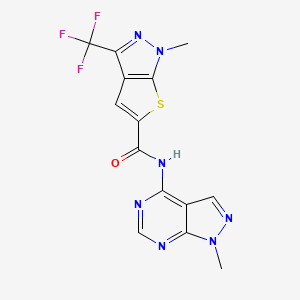 molecular formula C14H10F3N7OS B4356005 1-methyl-N-(1-methyl-1H-pyrazolo[3,4-d]pyrimidin-4-yl)-3-(trifluoromethyl)-1H-thieno[2,3-c]pyrazole-5-carboxamide 