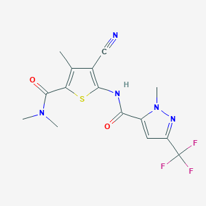 molecular formula C15H14F3N5O2S B4356006 N-{3-cyano-5-[(dimethylamino)carbonyl]-4-methyl-2-thienyl}-1-methyl-3-(trifluoromethyl)-1H-pyrazole-5-carboxamide 