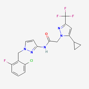 molecular formula C19H16ClF4N5O B4356086 N-[1-(2-chloro-6-fluorobenzyl)-1H-pyrazol-3-yl]-2-[5-cyclopropyl-3-(trifluoromethyl)-1H-pyrazol-1-yl]acetamide 