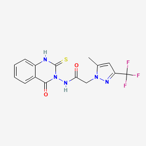 molecular formula C15H12F3N5O2S B4356160 2-[5-METHYL-3-(TRIFLUOROMETHYL)-1H-PYRAZOL-1-YL]-N-[4-OXO-2-SULFANYL-3(4H)-QUINAZOLINYL]ACETAMIDE 