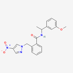 molecular formula C20H20N4O4 B4356235 N-[1-(3-methoxyphenyl)ethyl]-2-[(4-nitro-1H-pyrazol-1-yl)methyl]benzamide 