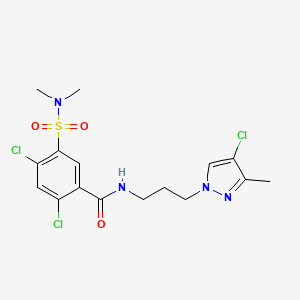 molecular formula C16H19Cl3N4O3S B4356316 2,4-dichloro-N-[3-(4-chloro-3-methyl-1H-pyrazol-1-yl)propyl]-5-[(dimethylamino)sulfonyl]benzamide 