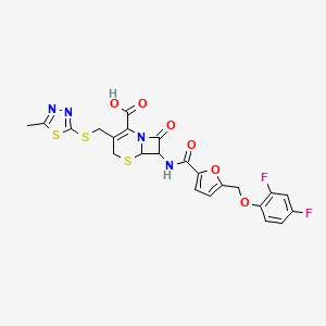 7-[({5-[(2,4-DIFLUOROPHENOXY)METHYL]-2-FURYL}CARBONYL)AMINO]-3-{[(5-METHYL-1,3,4-THIADIAZOL-2-YL)SULFANYL]METHYL}-8-OXO-5-THIA-1-AZABICYCLO[4.2.0]OCT-2-ENE-2-CARBOXYLIC ACID