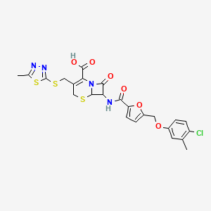 molecular formula C24H21ClN4O6S3 B4356352 7-[({5-[(4-Chloro-3-methylphenoxy)methyl]furan-2-yl}carbonyl)amino]-3-{[(5-methyl-1,3,4-thiadiazol-2-yl)sulfanyl]methyl}-8-oxo-5-thia-1-azabicyclo[4.2.0]oct-2-ene-2-carboxylic acid 