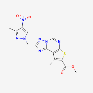 molecular formula C16H15N7O4S B4356372 ethyl 9-methyl-2-[(3-methyl-4-nitro-1H-pyrazol-1-yl)methyl]thieno[3,2-e][1,2,4]triazolo[1,5-c]pyrimidine-8-carboxylate 