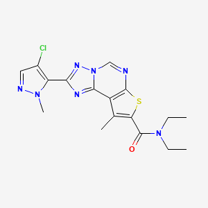 molecular formula C17H18ClN7OS B4356381 2-(4-chloro-1-methyl-1H-pyrazol-5-yl)-N,N-diethyl-9-methylthieno[3,2-e][1,2,4]triazolo[1,5-c]pyrimidine-8-carboxamide 